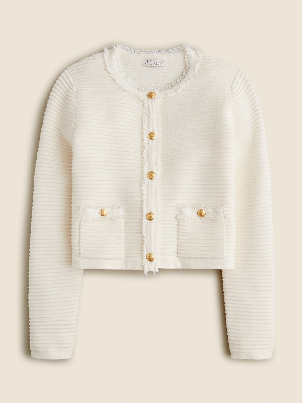 J. Crew Emilie sweater lady jacket in textured cotton blend cream